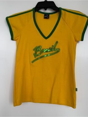 Brazil Graphic V-Neck Kids Tee - Yellow & Green